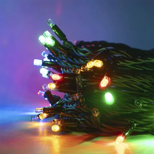 Гирлянда Нить 10м Разноцветная с Мерцанием Каждого Диода 220В, 100 LED, Провод Черный Каучук, IP65. Фото 3.