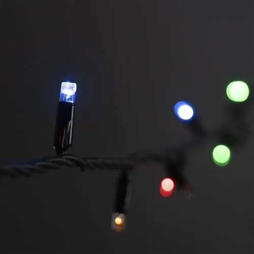 Гирлянда Нить 10м Разноцветная с Мерцанием Каждого Диода 220В, 100 LED, Провод Черный Каучук, IP65. Фото 5.