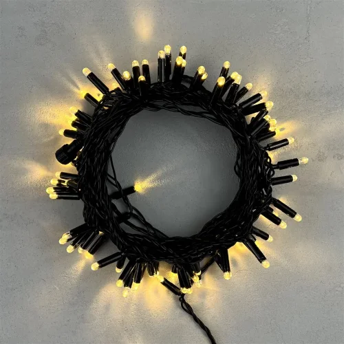 Гирлянда Нить с Колпачком 10м Тепло-Белая 24В, 100 LED, Провод Черный ПВХ, IP65. Фото 1.