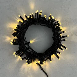 Гирлянда Нить с Колпачком 10м Тепло-Белая 24В, 100 LED, Провод Черный ПВХ, IP65