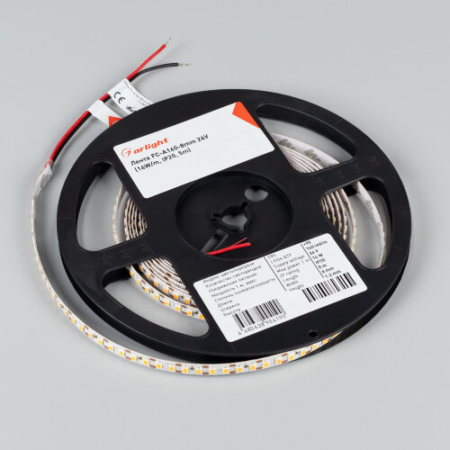 Светодиодная лента FC-А160-8mm 24V Warm3000-СХ1 (14 W/m, IP20, 5m) (Arlight, резка 1 светодиод) 052934 - фото 3