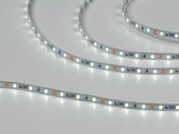 Светодиодная лента 2835, 60 LED/м, 4,8 Вт/м, 12В , IP20, 3M, Цвет: Холодный белый, SWG260-12-4.8-W-M - фото