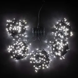 Комплект 5 Белых Нитей по 20м, 1000 LED, Провод Черный ПВХ, IP54