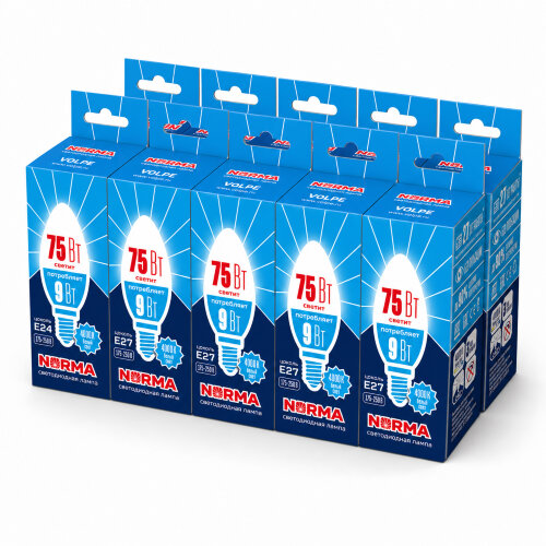 LED-C37-9W-NW-E27-FR-NR SET10 Лампа светодиодная, Форма свеча, матовая, Серия Norma, Белый свет 4000K, Упаковка 10 штук - фото 1