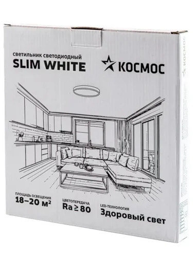 Светильник светодиодный SLIM WHITE 38Вт 4500К IP40 2650лм 230В 400х25мм КОСМОС KSlim38w_W4500K - фото 3