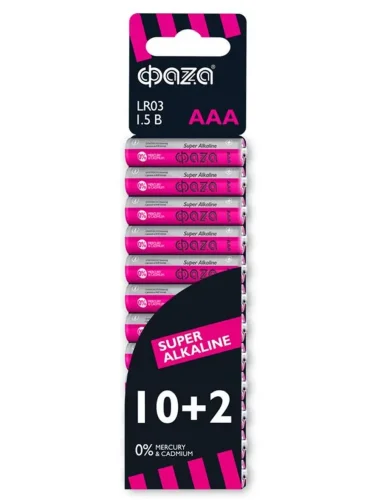 Элемент питания алкалиновый AAA/LR03 1.5В Super Alkaline SBL-10+2 (уп.12шт) ФАZА 2854612 - фото