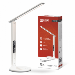 Светильник настольный светодиодный PLUS ССО-18Б 12Вт 3000-6500К 600Лм сенсор, с беспроводной зарядкой, часы, температура, с адаптером БЕЛЫЙ IN HOME
