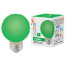 LED-G60-3W-GREEN-E27-FR-С Лампа декоративная светодиодная, Форма шар, матовая, Цвет зеленый, Картон. - фото 1