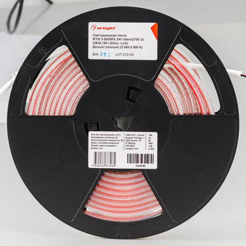 Светодиодная лента RTW 2-5000PS 24V Warm2700 2х (2835, 160 LED/m, LUX) (Arlight, 12 Вт/м, IP67) 024545 - фото 3