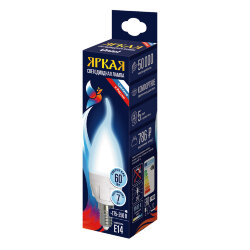 LED-CW37 7W-6500K-E14-FR PLP01WH Лампа светодиодная, Форма свеча на ветру, матовая, Серия ЯРКАЯ, Дневной белый свет 6500K