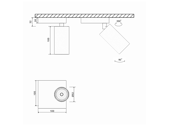 'Крепление сменное М11 для светильников MINI VILLY, настенное поворотное накладное, цвет Черный, MINI-VL-M11-BL. Фото 2