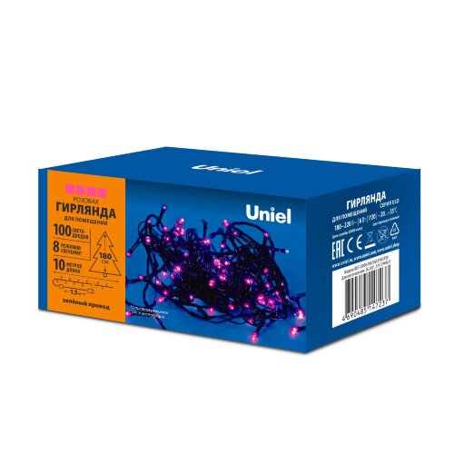 ULD-S1000-100-DGA PINK IP20 Гирлянда светодиодная, 10м, 100 светодиодов, Розовый свет, Провод зеленый - фото 10