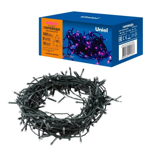 ULD-S1000-100-DGA PINK IP20 Гирлянда светодиодная, 10м, 100 светодиодов, Розовый свет, Провод зеленый - фото 11