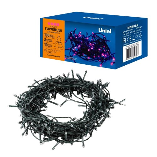 ULD-S1000-100/DGA PINK IP20 Гирлянда светодиодная, 10м. 100 светодиодов. Розовый свет. Провод зеленый. ТМ Uniel - фото