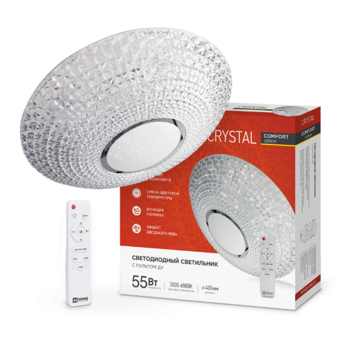 Светильник светодиодный COMFORT CRYSTAL 55Вт 230В 3000-6500K 4400Лм 400x100мм с пультом ДУ IN HOME - Фото
