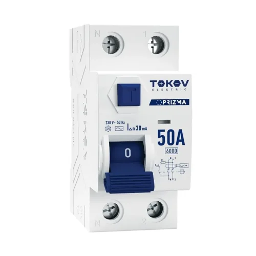 Выключатель дифференциального тока (УЗО) 2п (1P+N) 50А 30мА тип AC 6кА PRIZMA TOKOV ELECTRIC TKE-PZ60-RCDM-2-50-30-AC - фото