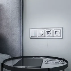 W1171506/ Розетка с заземлением, шторками и USBх2 (серебряный) W1171506