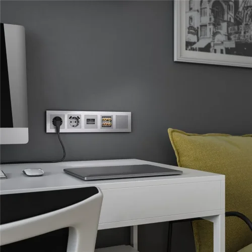 W1171506/ Розетка с заземлением, шторками и USBх2 (серебряный) W1171506 - фото 6