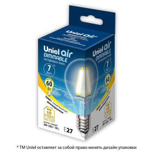 LED-A60-7W-WW-E27-CL-DIM GLA01TR Лампа светодиодная диммируемая, Форма A, прозрачная, Серия Air, Теплый белый свет 3000K - фото 4