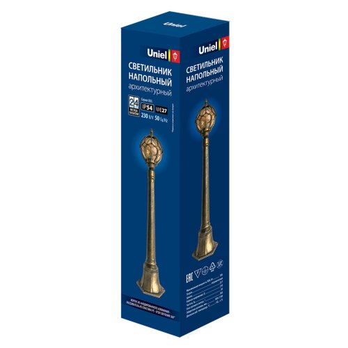 UUL-T90B 60W-E27 IP54 GOLD Светильник уличный, под 1 лампу Е27, Архитектурный напольный, Корпус золотистый, TM Uniel - фото 2