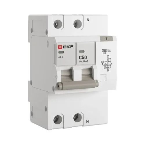 Выключатель автоматический дифференциального тока C 50А 30мА тип AC 6кА АД-2 (электрон.) защита 270В PROxima EKF DA2-6-50-30-pro - фото 2