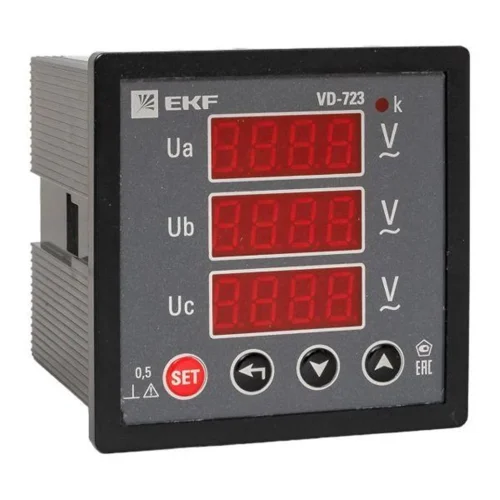 Вольтметр цифровой VD-723 на панель 72х72 трехфазный EKF vd-723 - фото