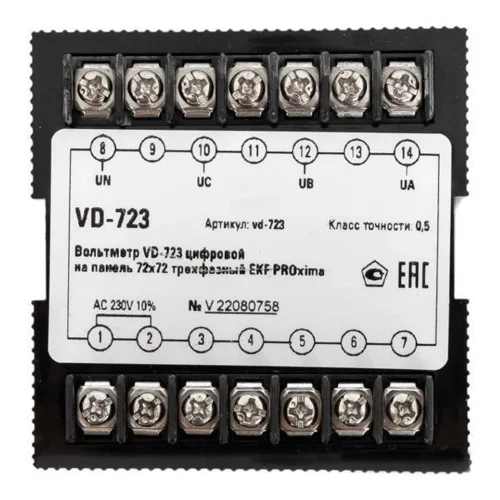 Вольтметр цифровой VD-723 на панель 72х72 трехфазный EKF vd-723 - фото 5