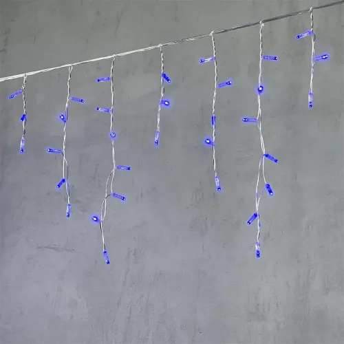 Гирлянда Бахрома с Колпачком 3,1 x 0,5 м Синяя 220В, 120 LED, Провод Прозрачный ПВХ, IP65. Фото 1.