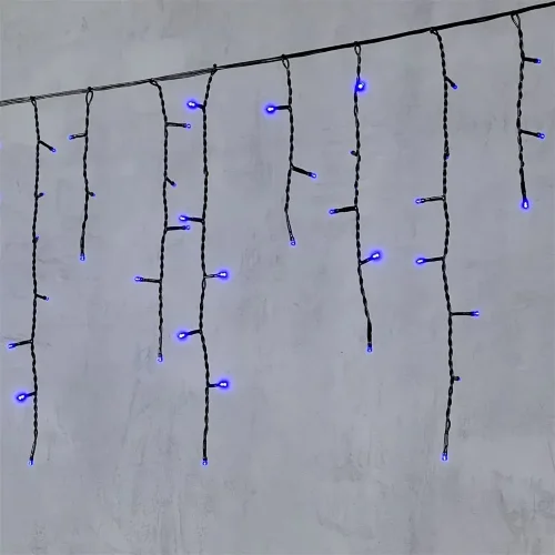 Гирлянда Бахрома 3,1 x 0,5 м Синяя 220В, 150 LED, Провод Черный ПВХ, IP54. Фото 1.