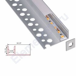 Алюминиевый профиль встраиваемый в гипсокартон 343 (2500*52,1/12,1*13,3мм с рассеивателем)