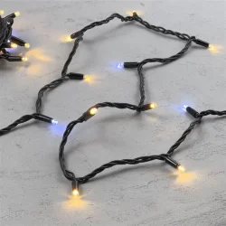 Гирлянда Нить 10м Тепло-Белая с Мерцанием Белого Диода 220В, 75 LED, Провод Черный Каучук, IP65