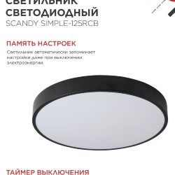 Светильник светодиодный SCANDY SIMPLE-125RCB 125Вт 230В 3000-6500K 10000Лм 500x50мм с пультом ДУ черный IN HOME