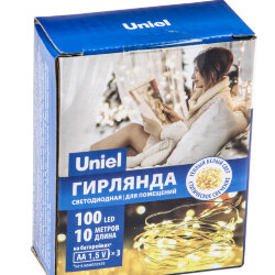 ULD-S1000-100-SCB-3AA WARM WHITE IP20 DEW Гирлянда светодиодная на батарейках 3AA не в-к, Роса, 10м, 100 светодиодов, Теплый белый свет, Провод медный.