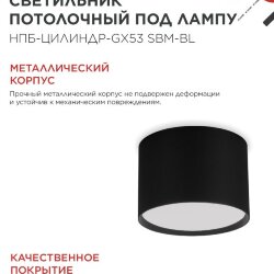 Светильник потолочный НПБ-ЦИЛИНДР-GX53 SBM-BL 80х55мм черный IN HOME