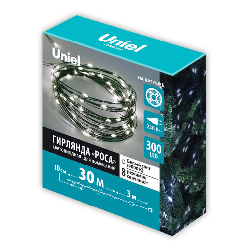ULD-S3000-300-DGA WH IP20 DEW Гирлянда светодиодная Роса, 30м, 300 светодиодов, Белый свет, Провод зеленый - фото 8