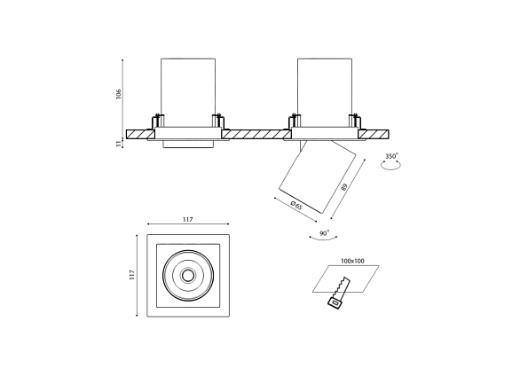 'Светильник светодиодный потолочный встраиваемый поворотно-выдвижной, серия SPL, Ч/Б, 12Вт, IP20, Нейтральный белый (4000К), SPL-SQ1-12-NW. Фото 3