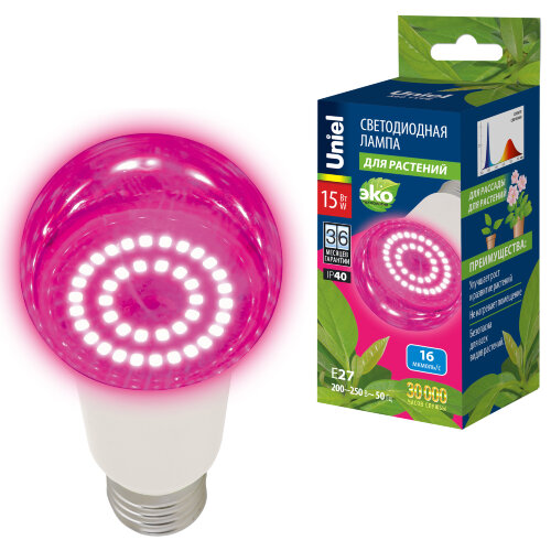 LED-A60-15W-SPSB-E27-CL PLP30WH Лампа светодиодная для растений, Форма A, прозрачная, Спектр для рассады и цветения - фото 6