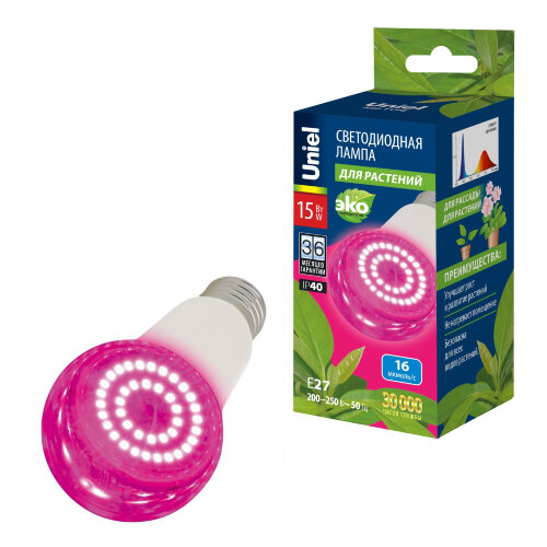LED-A60-15W/SPSB/E27/CL PLP30WH Лампа светодиодная для растений. Форма "A", прозрачная. Спектр для рассады и цветения - фото