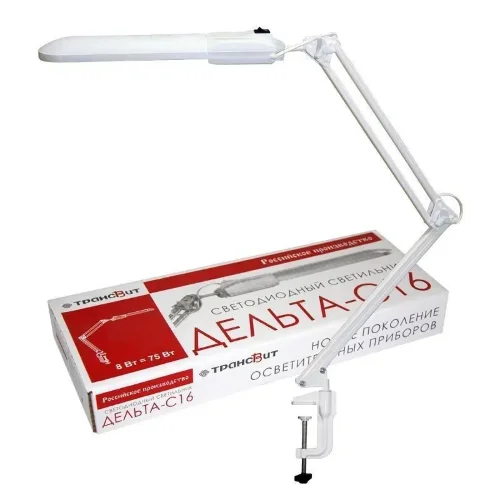 Настольный светильник на струбцине Дельта С16 | LED, 8Вт/4000К | Белый, металлическая струбцина | - ТРАНСВИТ. Фото 4