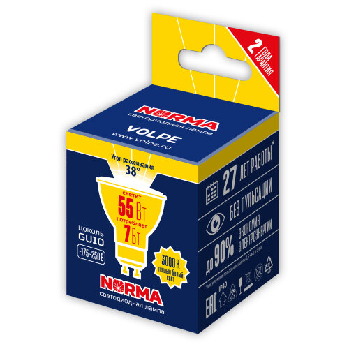 LED-JCDR-7W-3000K-GU10-38D-NR Лампа светодиодная, Форма JCDR, матовая, Серия Norma, Теплый белый свет 3000K, Угол свечения 38, Картон - фото 6