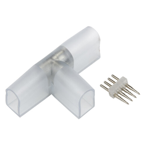 UTC-K-34-N22 CLEAR 010 POLYBAG Соединитель контактный Т-образный для светодиодных лент ULS-N22 RGB NEON 220В, 10x18мм, 4 контакта, Цвет прозрачный, 10 штук в пакете, TM Uniel - фото 1