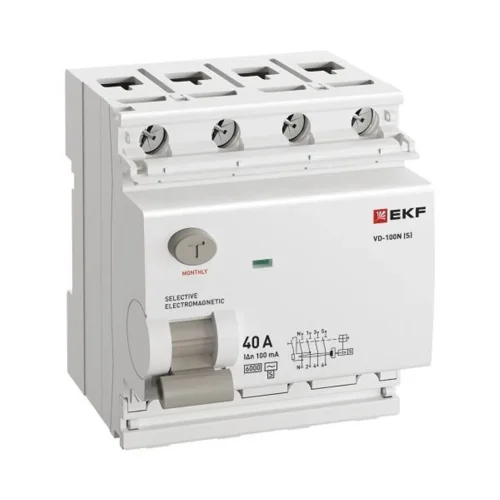 Выключатель дифференциального тока 4п 40А 100мА тип AC 6кА ВД-100N (S) электромех. PROxima EKF E1046MS40100 - фото 3