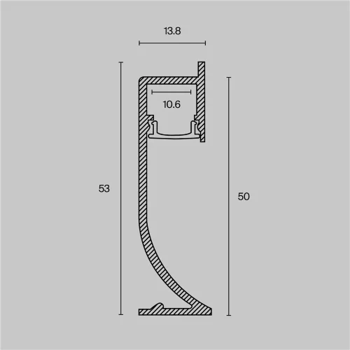 Алюминиевый профиль плинтус 53x14 (Черный, 2 м), ALM-5314-B-2M (Черный) ALM-5314-B-2M - фото 2
