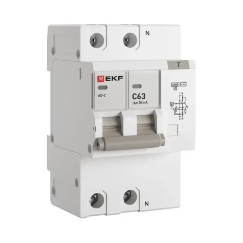 Выключатель автоматический дифференциального тока C 63А 30мА тип AC 6кА АД-2 (электрон.) защита 270В PROxima EKF DA2-6-63-30-pro - фото 2
