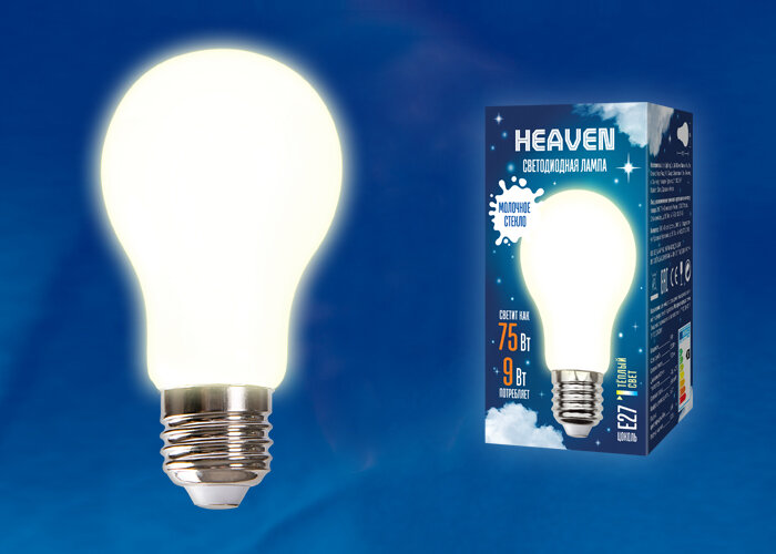 LED-A60-9W/3000K/E27/FR GLH01WH Лампа светодиодная. Форма "A", матовая. Серия Heaven. Теплый белый свет (3000K) - фото