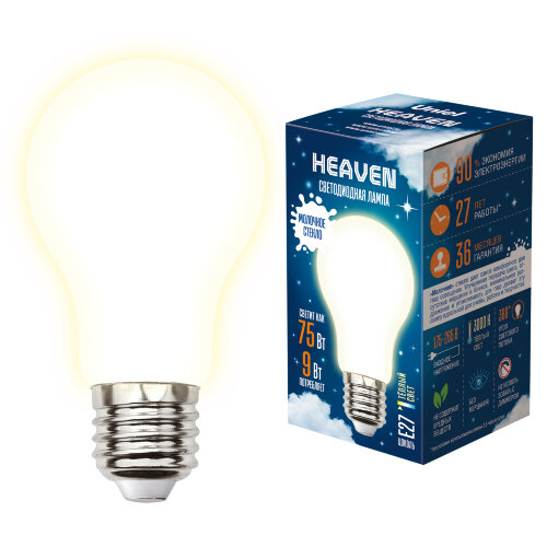 LED-A60-9W-3000K-E27-FR GLH01WH Лампа светодиодная, Форма A, матовая, Серия Heaven, Теплый белый свет 3000K - фото 5