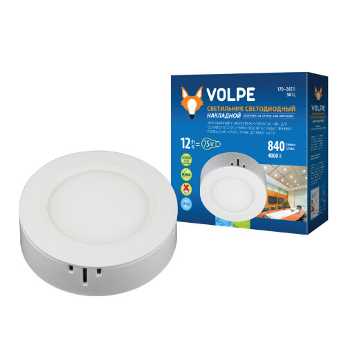 ULM-Q240 12W-NW WHITE Светильник светодиодный накладной, Белый свет4000K, Корпус белый, ТМ Volpe. - фото 1