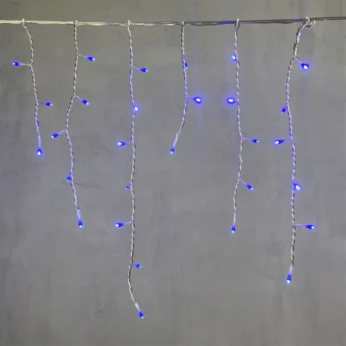 Гирлянда Бахрома 3 x 0,5 м Синяя 220В, 150 LED, Провод Прозрачный Силикон, IP65. Фото 1.