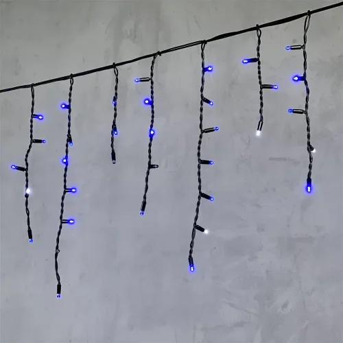 Гирлянда Бахрома 3,1 x 0,5 м Синяя с Мерцанием Белого Диода 220В, 120 LED, Провод Черный Каучук, IP65. Фото 1.