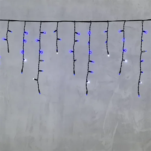 Гирлянда Бахрома 3,1 x 0,5 м Синяя с Мерцанием Белого Диода 220В, 120 LED, Провод Черный Каучук, IP65. Фото 6.